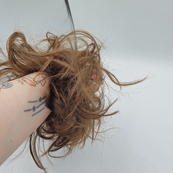 Golden Brown Messy Wavy Hair Bun Scrunchy - Picture 3 of 4